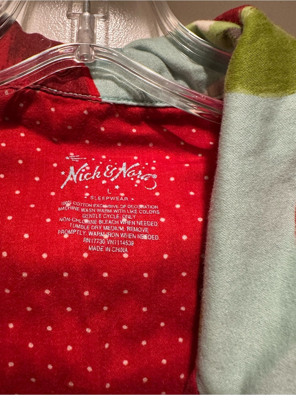 Nick & Nora Red & Green Apples Pajama Dress Size Large - Picture 3 of 3